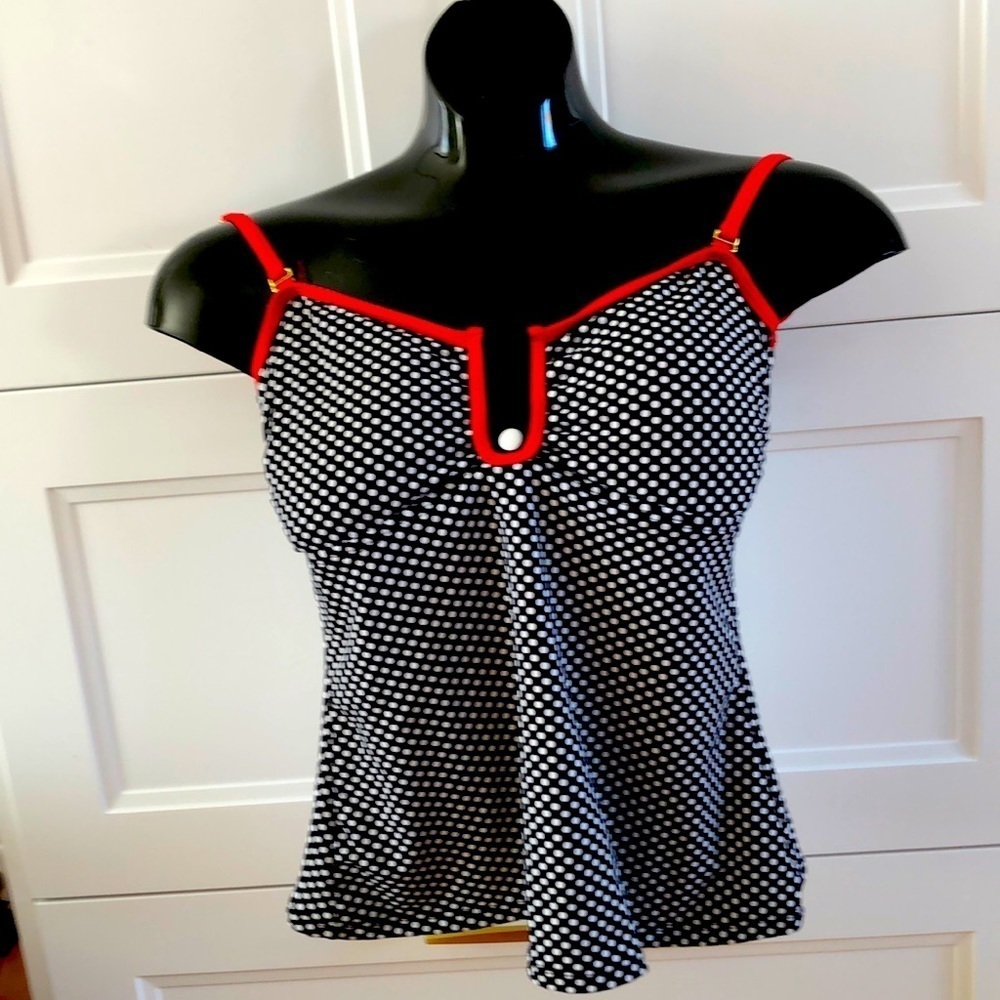 TANKINI 2 piece set COLE of California, White/White/Black set with red trim